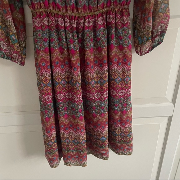 Diane Von Furstenberg Red Parry Silk Chiffon Blouson Aztec Stripe Dress 20209 - Picture 5 of 11